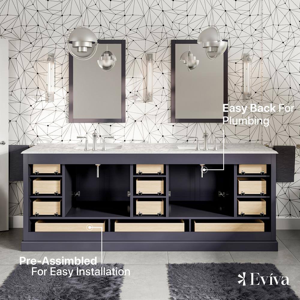 Eviva Storehouse 84 in. W x 22 in. D x 34 in. H Bathroom Vanity in Dark Gray with White Carrara Marble Top with White Sink EVVN416-84DGR