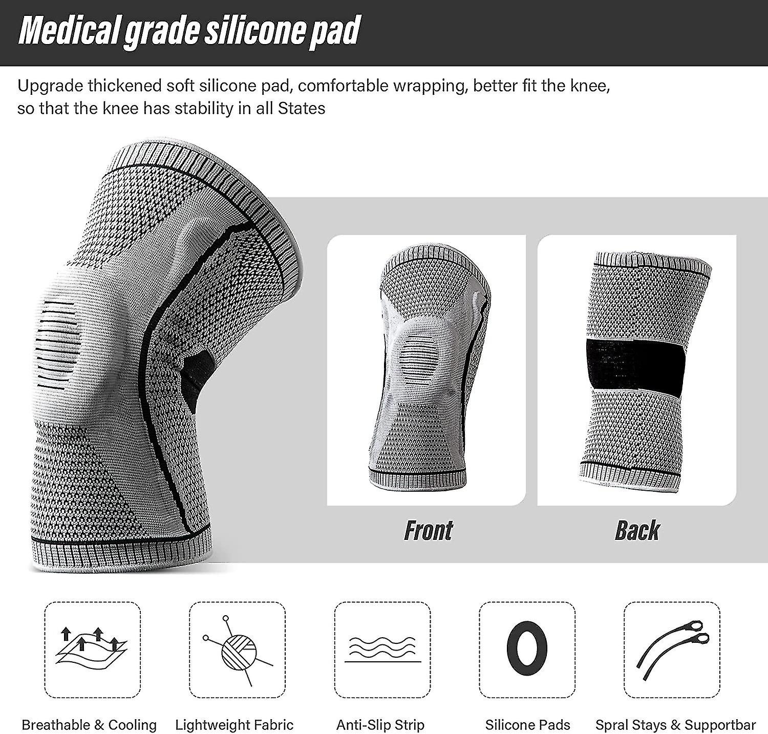 1 Pair Knee Braces For Knee Painknee Compression Sleeves With Silicone Gel Spring Supportmedical Grade Knee Patella Pads Protector For Knee Pain Arthr