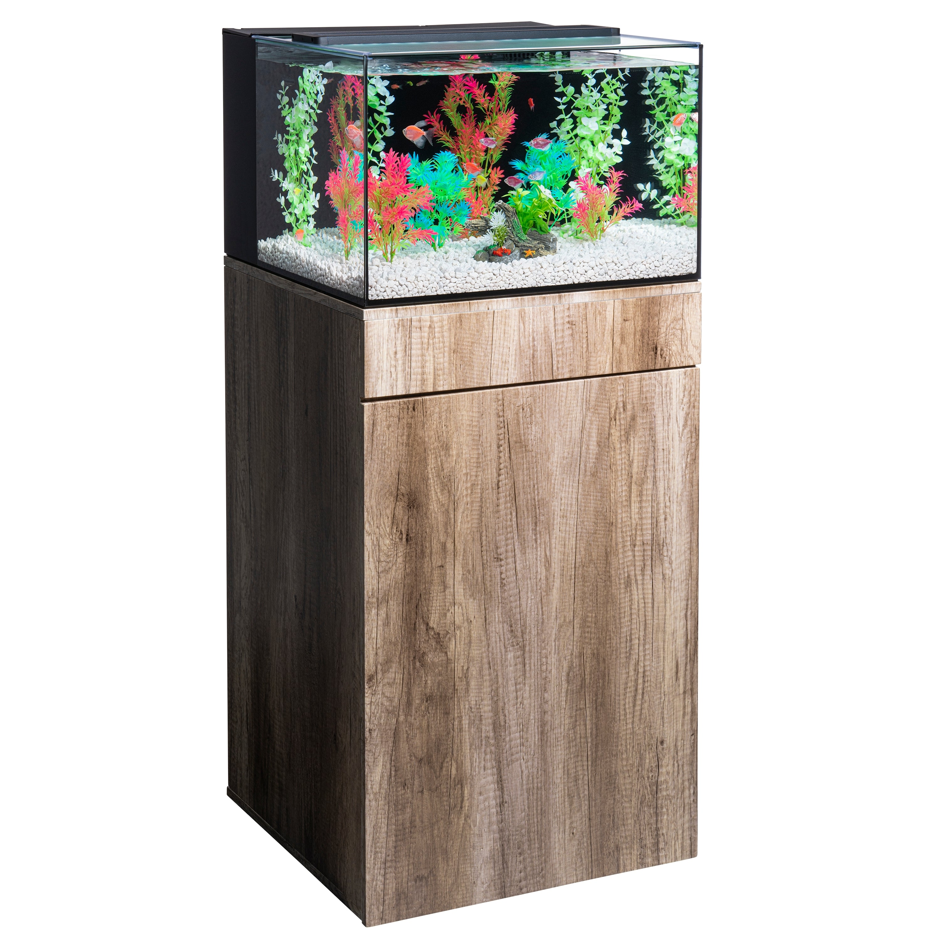 GloFish Plant Aquarium Décor， Green and Pink Large， Fluorescent Under Blue LED Light