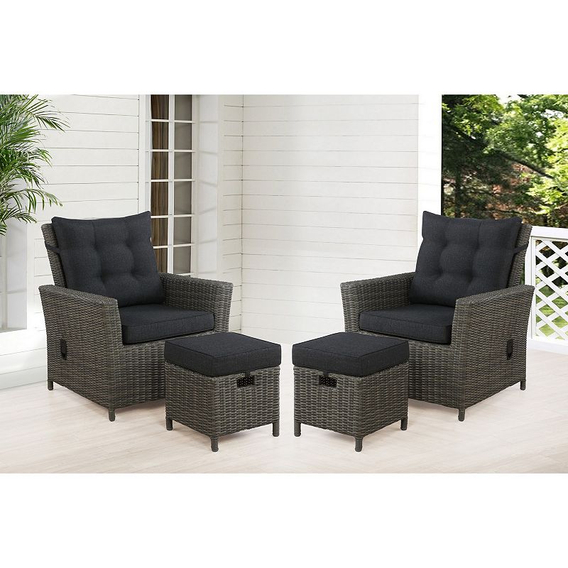 Alaterre Furniture Asti All-Weather Wicker Outdoor Chair and Ottoman 4-piece Set