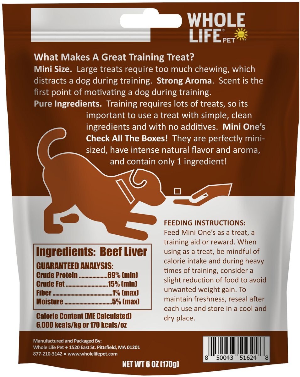 Whole Life Mini One's Beef Liver Training Dehydrated Treats for Dogs， 6-oz bag