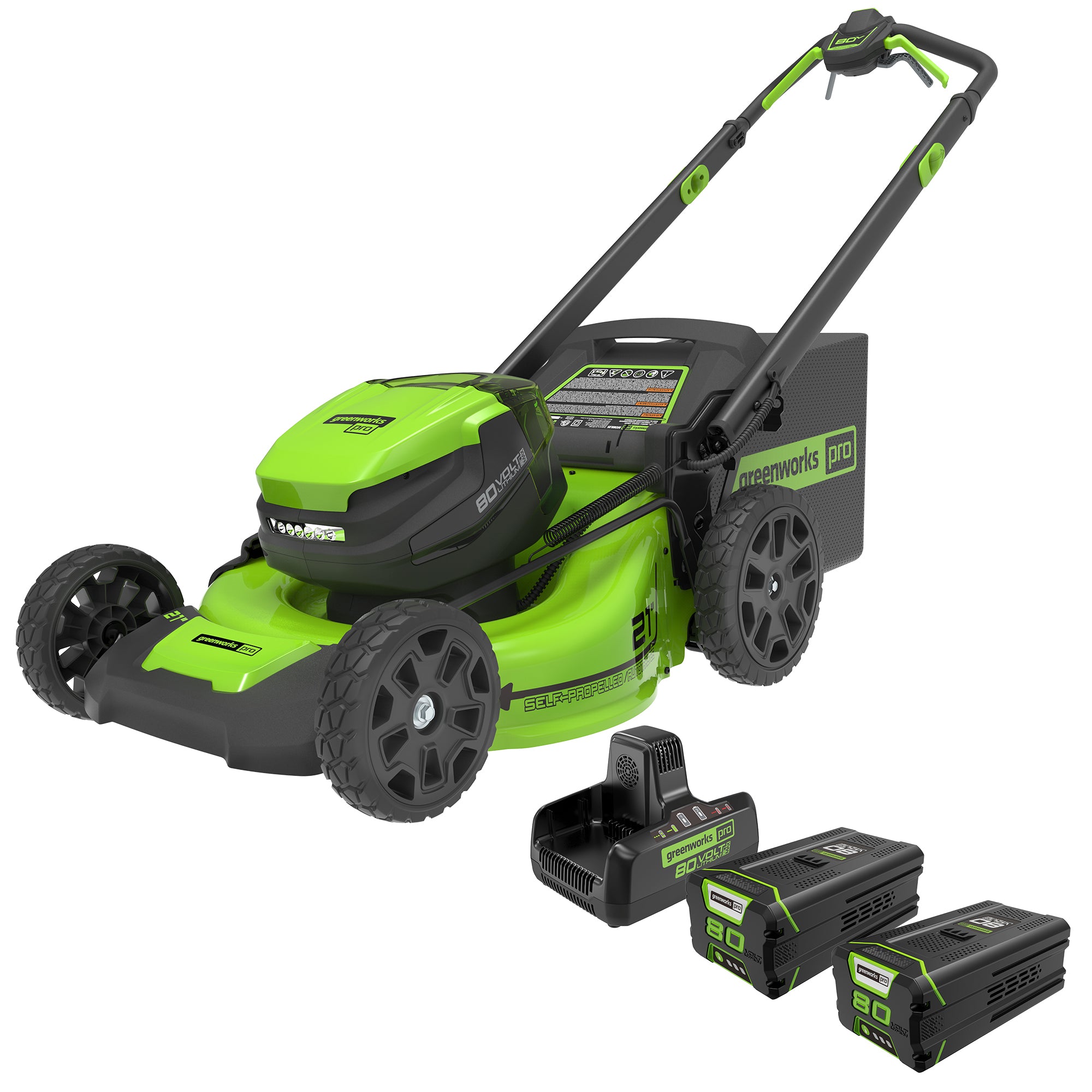 80V 21'' Self Propelled Lawn Mower  (2) 4.0 Ah Batteries | Greenworks Tools