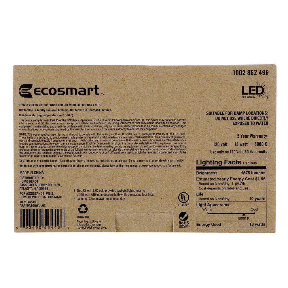 100-Watt Equivalent A19 Non-Dimmable LED Light Bulb Daylight (16-Pack) A7A19A100WUL03