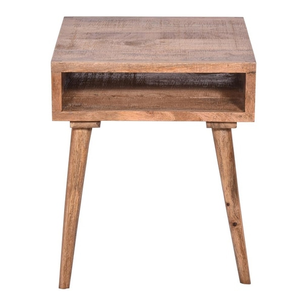 24 Inch Farmhouse Wooden Square End Table with Open Compartment， Oak Brown - 20 L X 20 W X 24 H