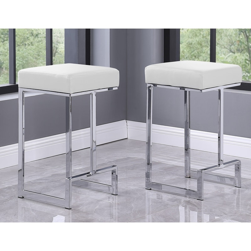 Best Master Furniture Synthetic Leather Silver Counter Height Stool (Set of 2)