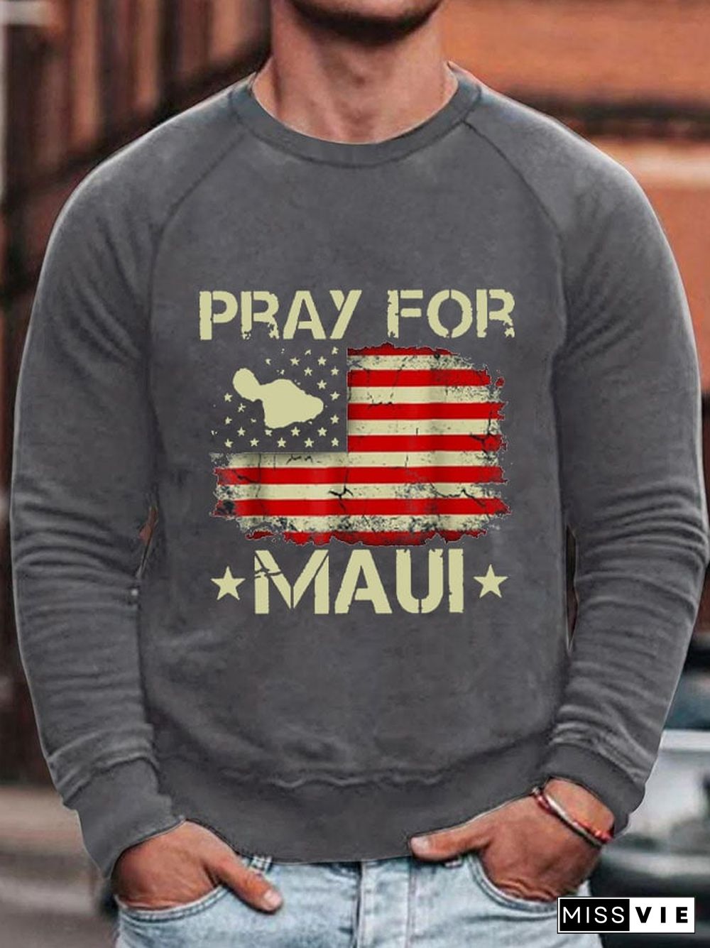 Men's Pray For Maui Print Long Sleeve Sweatshirt