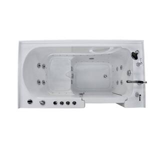 Universal Tubs Rampart 5 ft. Walk-in Whirlpool and Air Bathtub with Flat Easy Up Adhesive Wall Surround in White H3260RWDCA