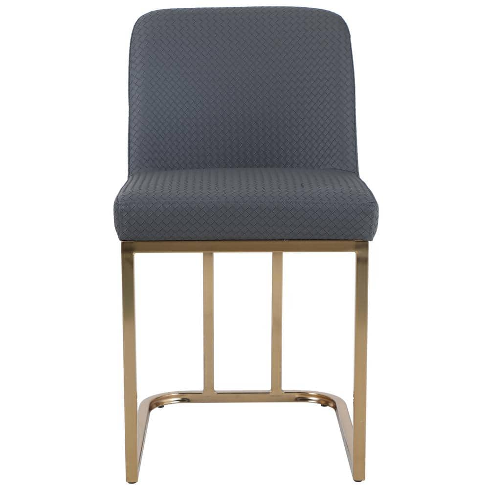 PHI VILLA 30 in. Grey Full Back PU Leather Bar Stool with Golden Metal Frame THD-IF-128-GY