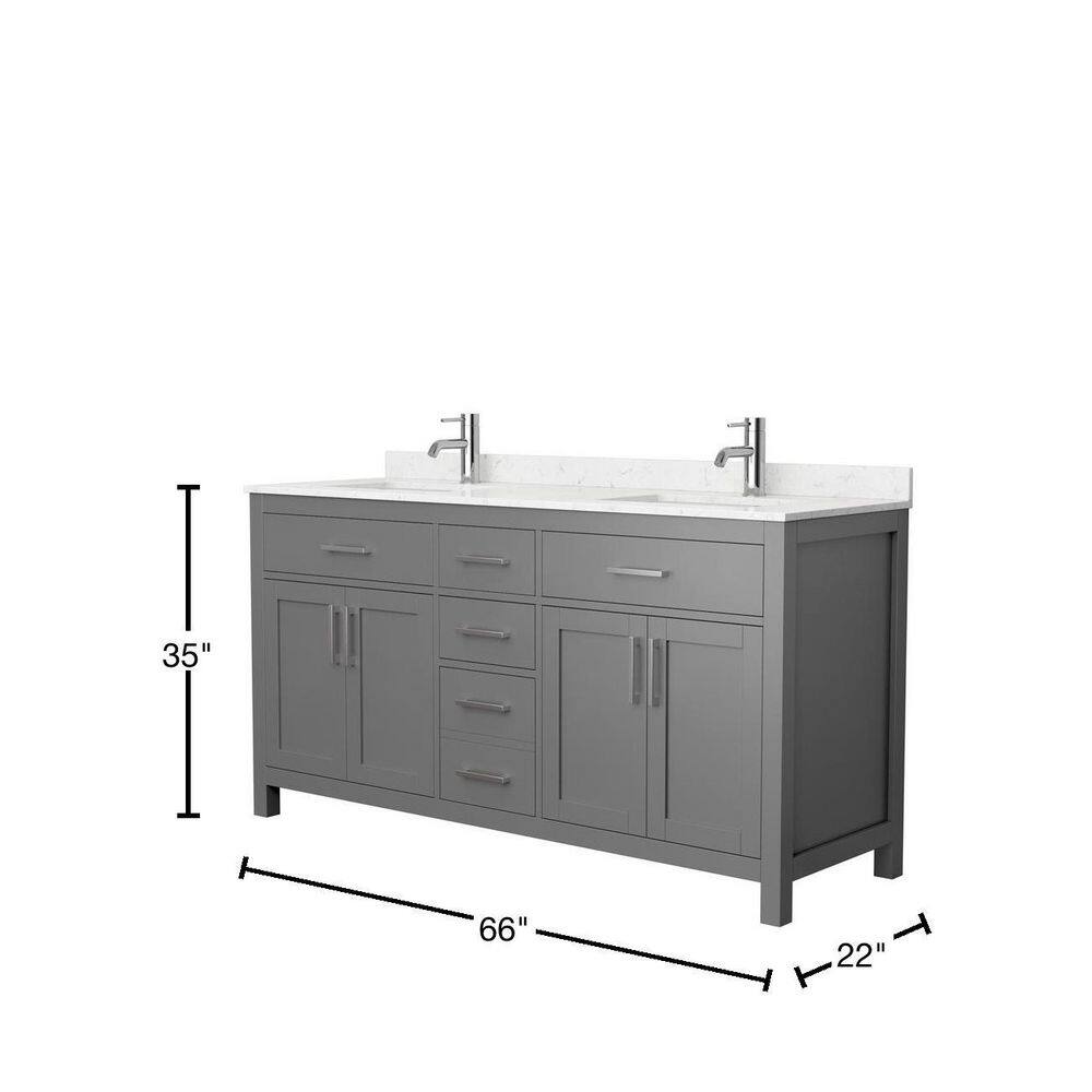 Wyndham Collection Beckett 66 in. W x 22 in. D Double Vanity in Dark Gray with Cultured Marble Vanity Top in Carrara with White Basins WCG242466DKGCCUNSMXX