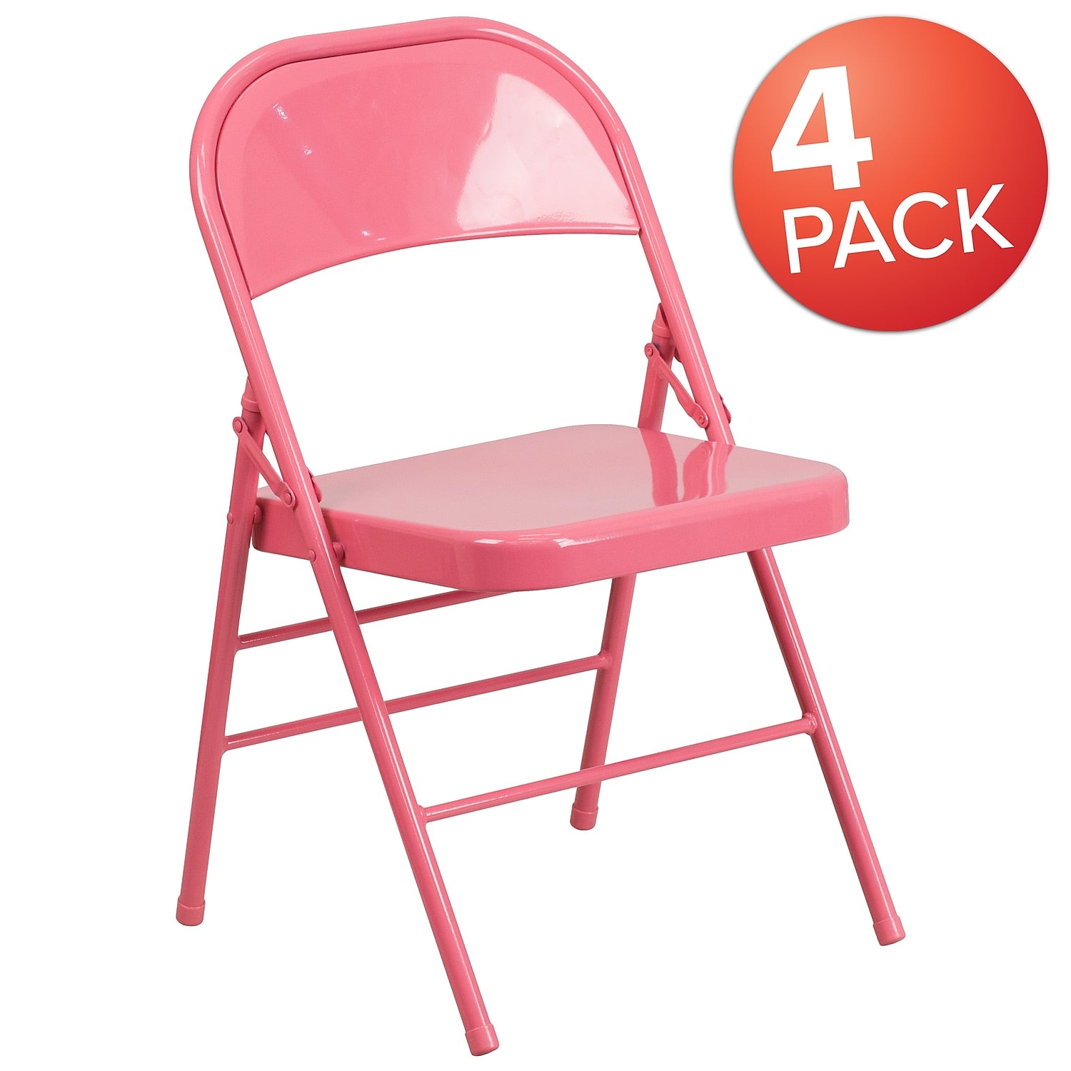 Flash Furniture HERCULES COLORBURST Series Metal Folding Chair Bubblegum Pink Set of 4 (4HF3PINK)