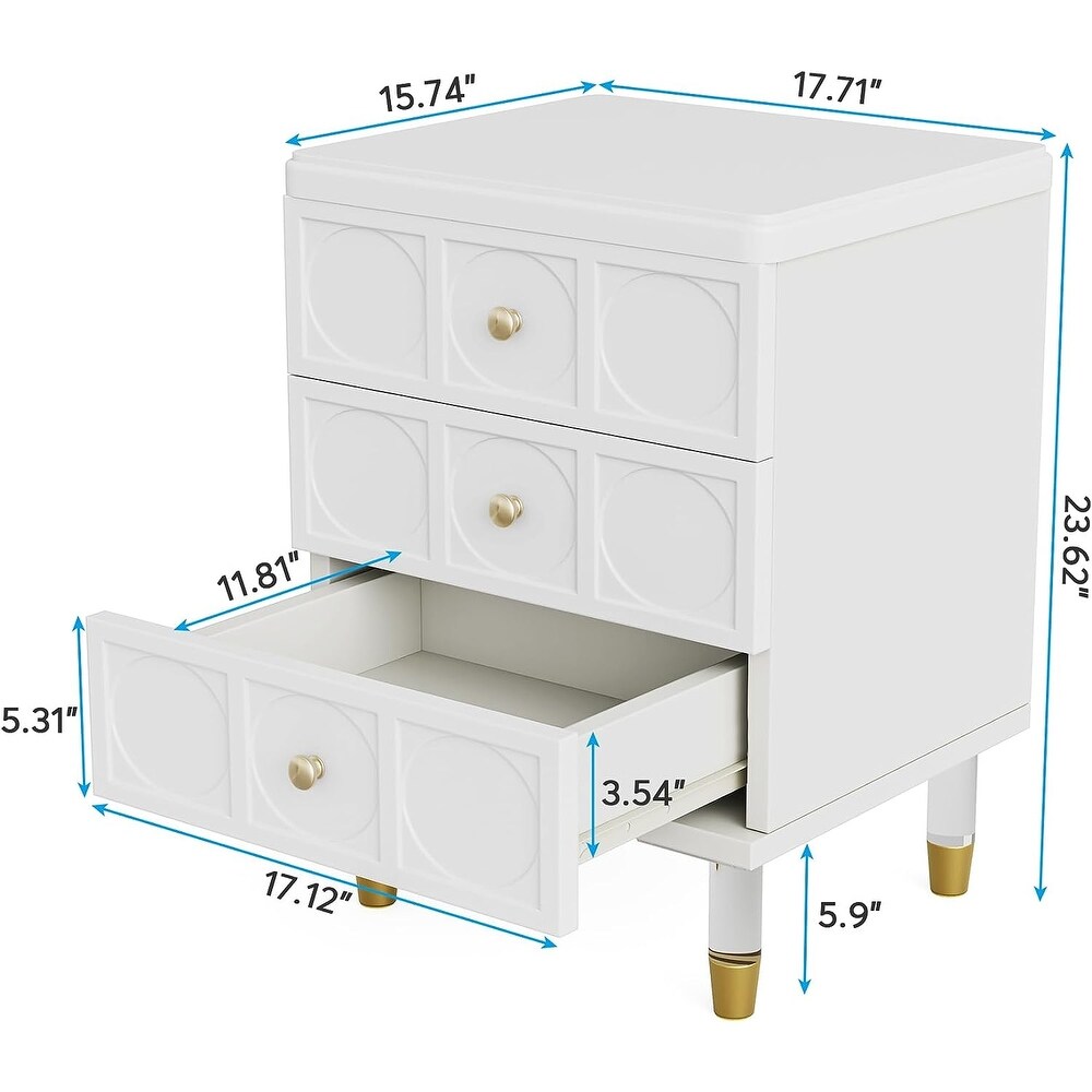 Nightstand Bedside Table with 3 Drawers  Bedroom Tall Night Stands Sofa End Table with Storage for Bedroom  Living Room