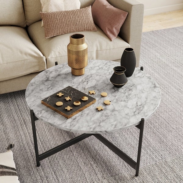 Nathan James Piper White Faux Marble Metal Frame Coffee Table