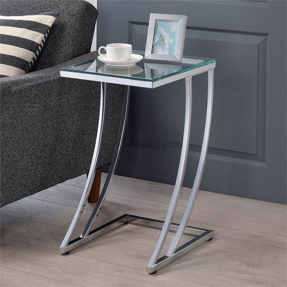 Home Square Contemporary Glass Top Accent End Table in Chrome   Set of 2   Contemporary   Side Tables And End Tables   by Homesquare  Houzz