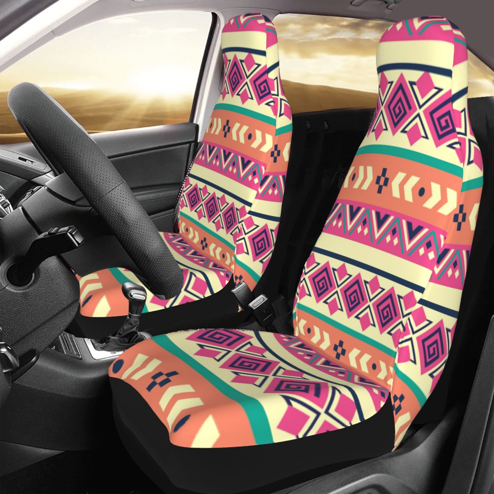 TEQUAN Front Seat Covers， Vintage Southwestern Native Bohemian Pattern 2 Piece Car Seat Cover Fit Most Car SUV Truck Van