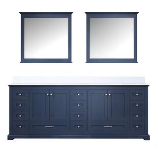 Lexora Dukes 84 in. W x 22 in. D Navy Blue Double Bath Vanity White Quartz Top and 34 in. Mirrors LD342284DEWQM34