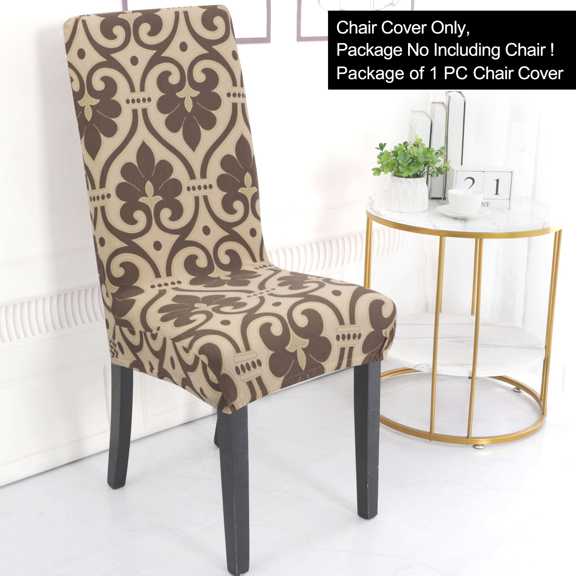 Unique Bargains Stretch Polyester Dining Room Chair Covers Set of 2, Brown