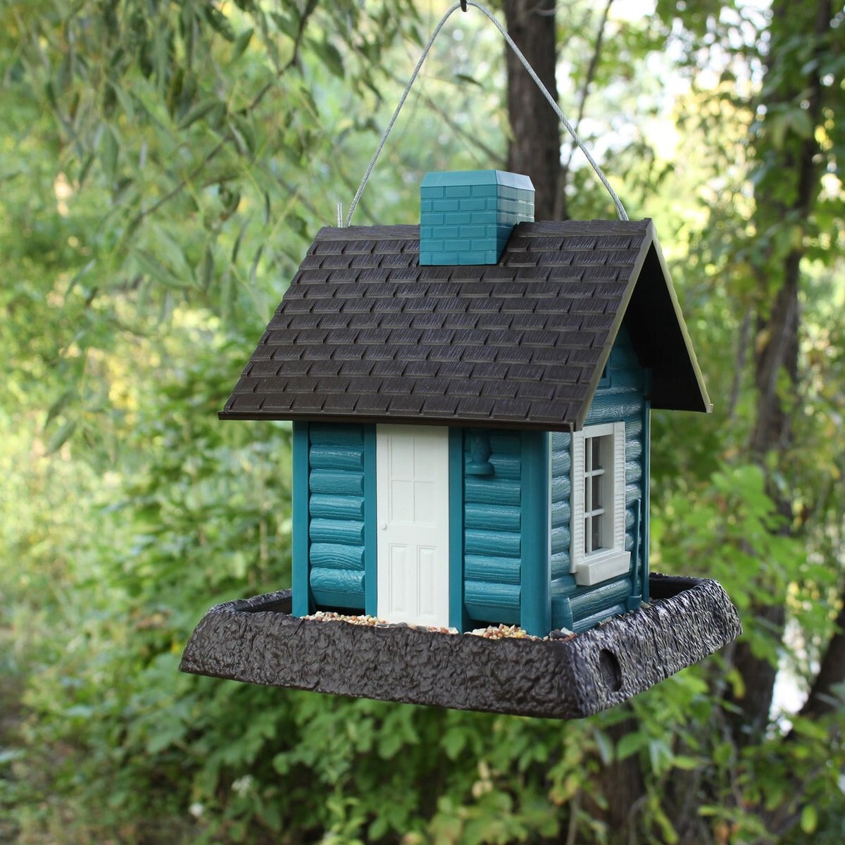 North States Lakeside Cabin Bird Feeder， Teal