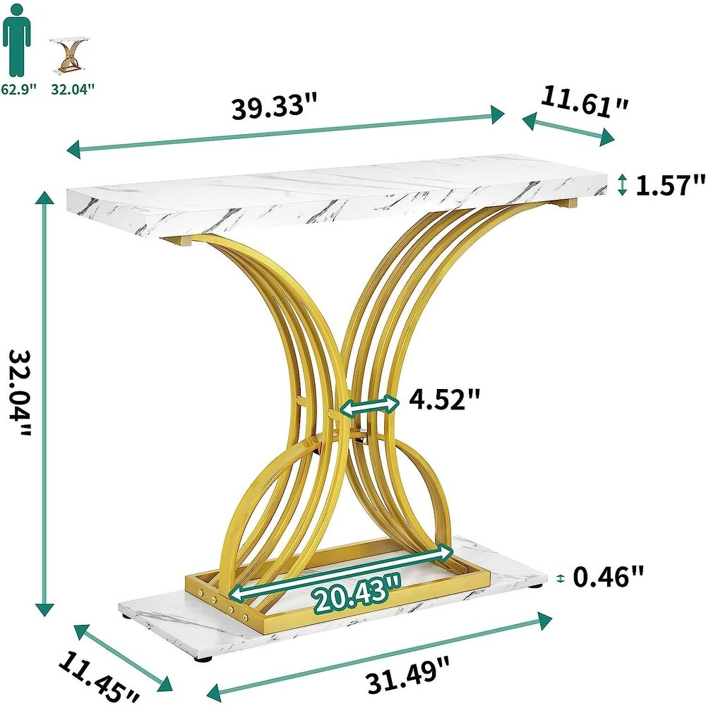 Modern Gold Console Sofa Table with Marbling Top for Entryway Hallway