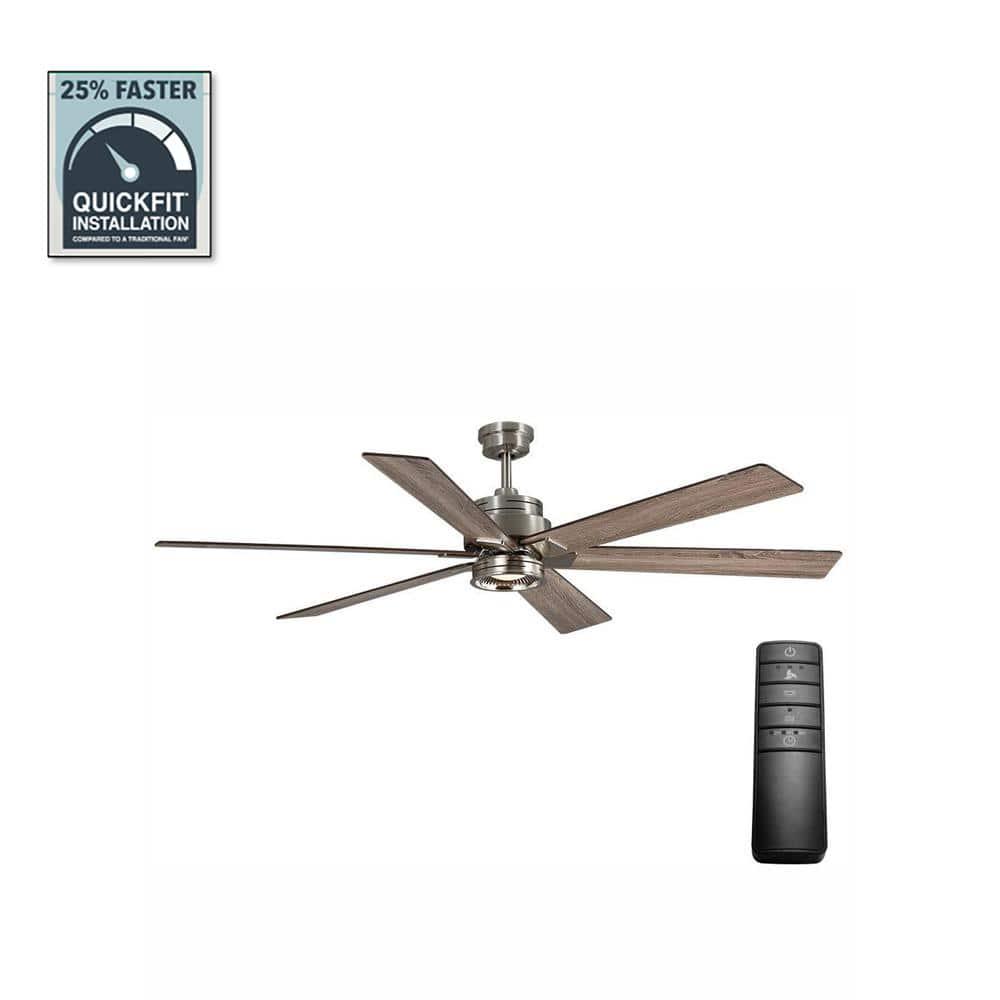 Home Decorators Collection Statewood 70 in Indoor LED Brushed Nickel Ceiling Fan with Light Kit Downrod Remote Control and 6 Reversible Blades