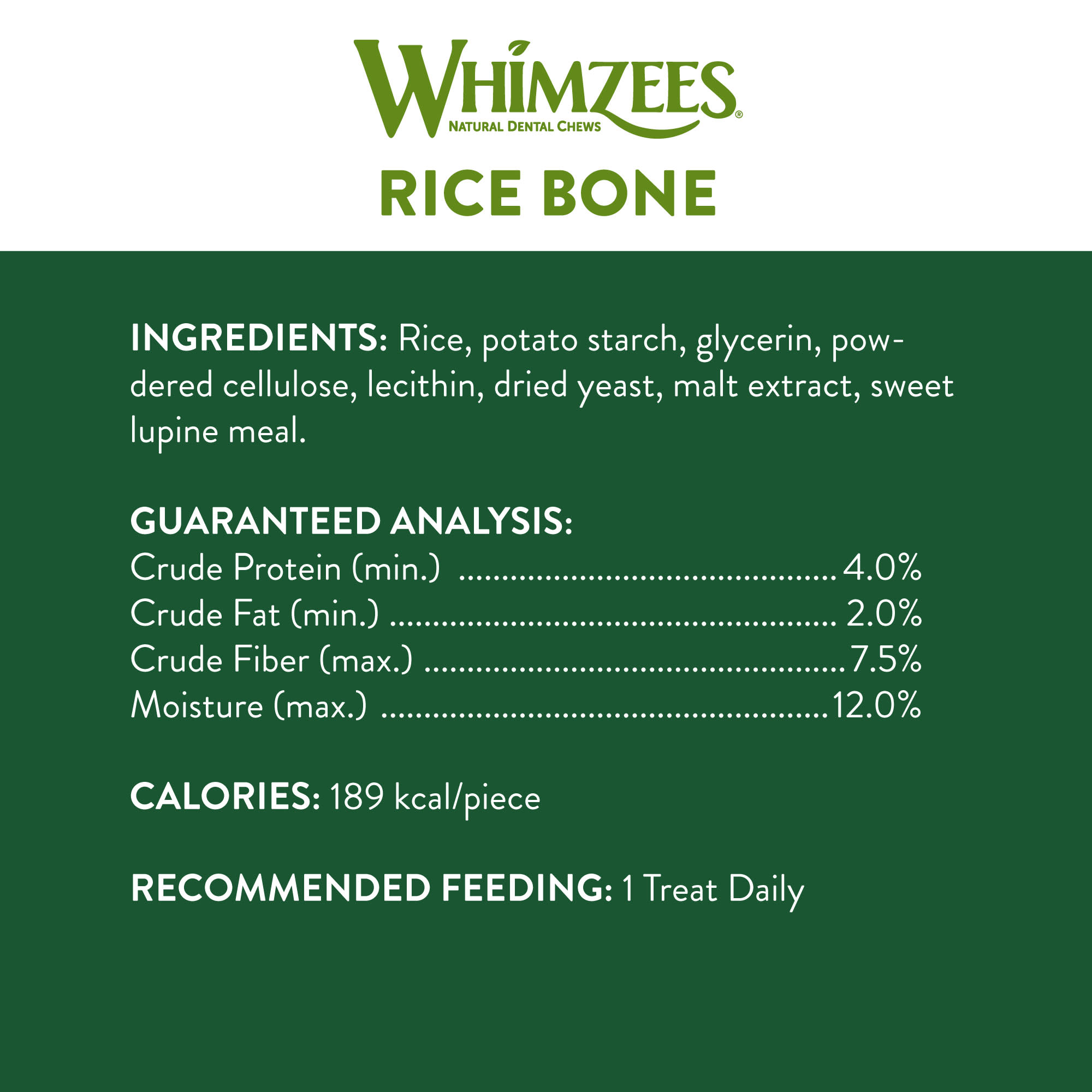 Whimzees Natural Daily Dental Long Lasting Ricebone Medium Dog Treats， 19 oz.