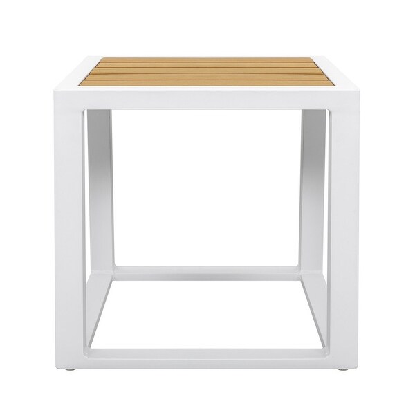 Outdoor 18 Inch Square Side Table，Aluminum Frame，Imitation Wood Tabletop