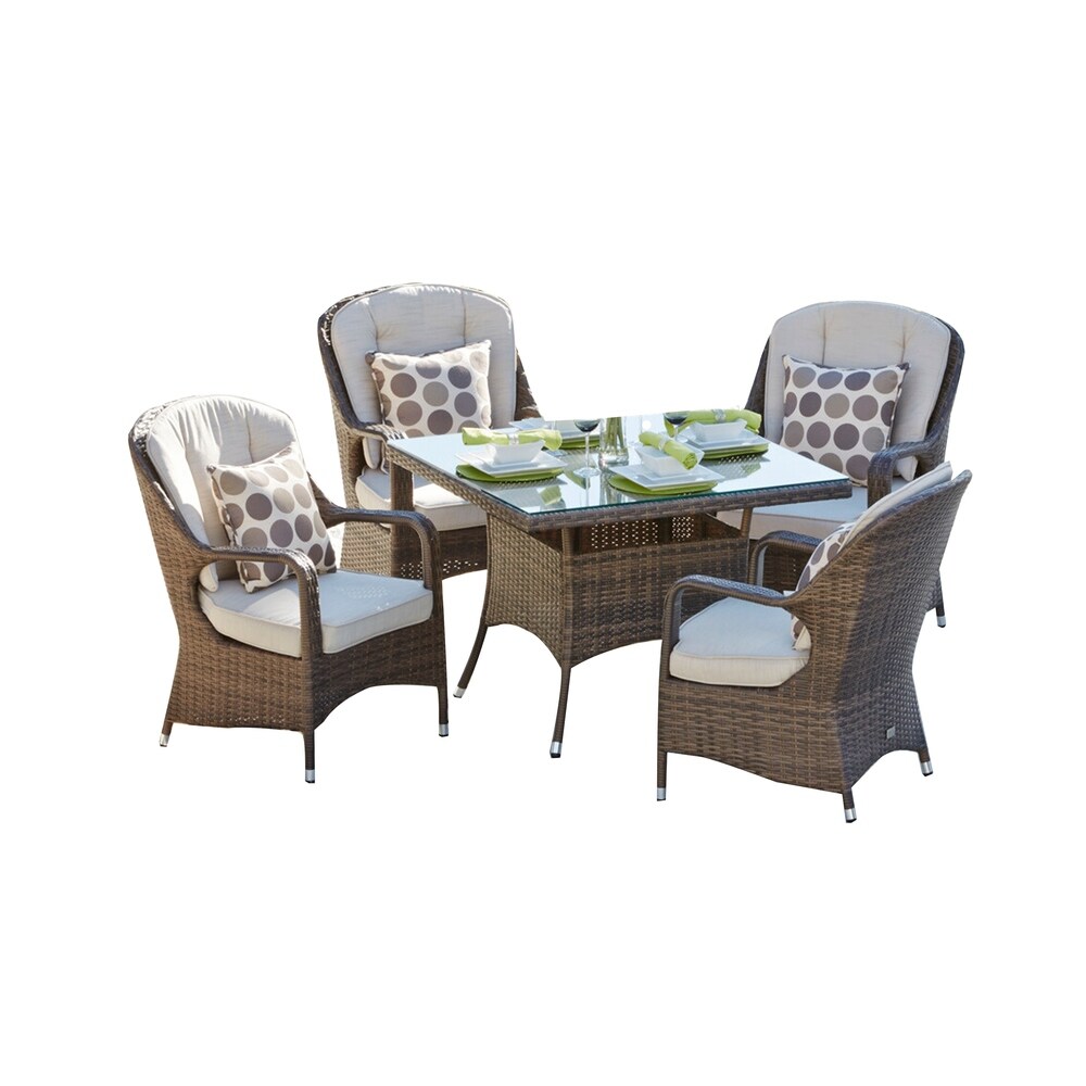 Moda Wicker 5 piece Patio Dining Table Set with Cushions