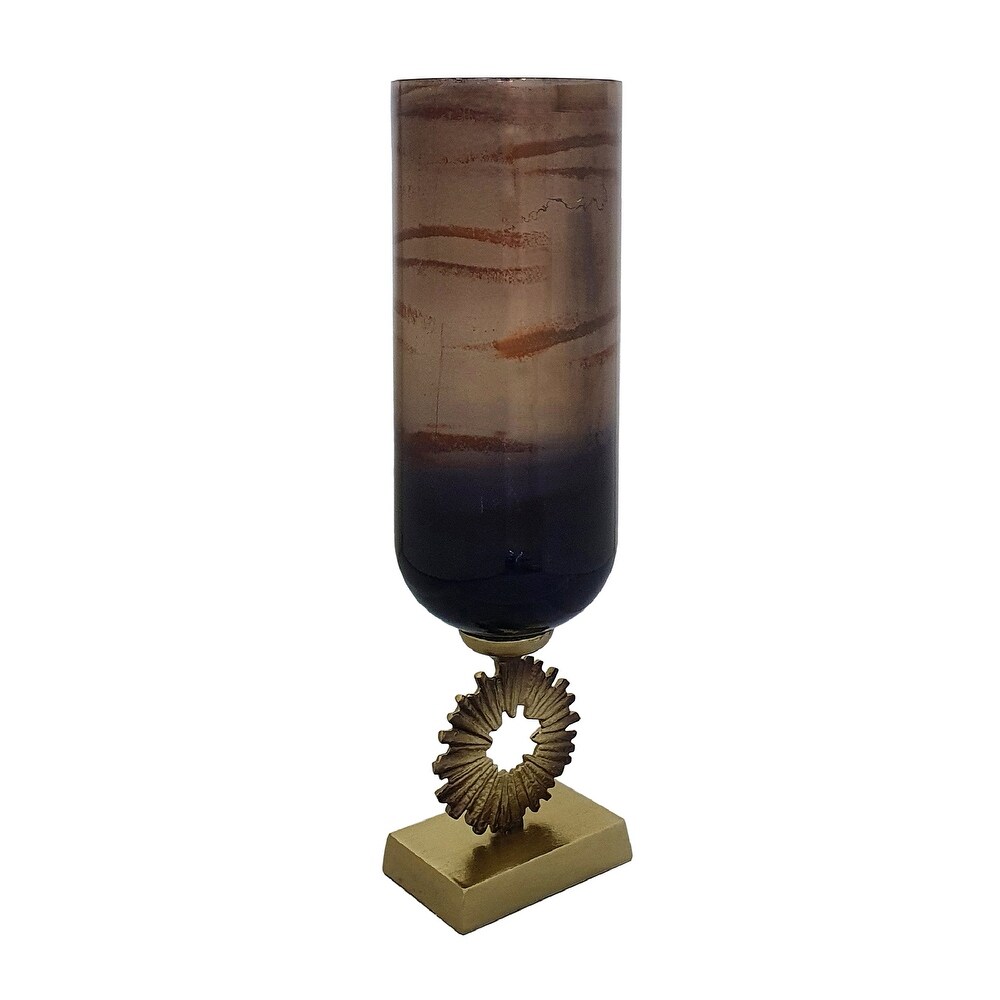 A B Home Zandros Glass Vase with Aluminum Base   Gold/Dark Brown