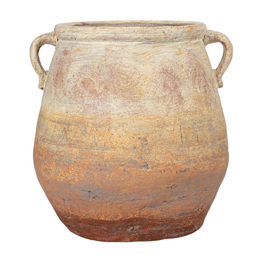 Storied Home 13 in. W x 13.8 in. H Distressed Beige Terracotta Clay Decorative Pots EC1687