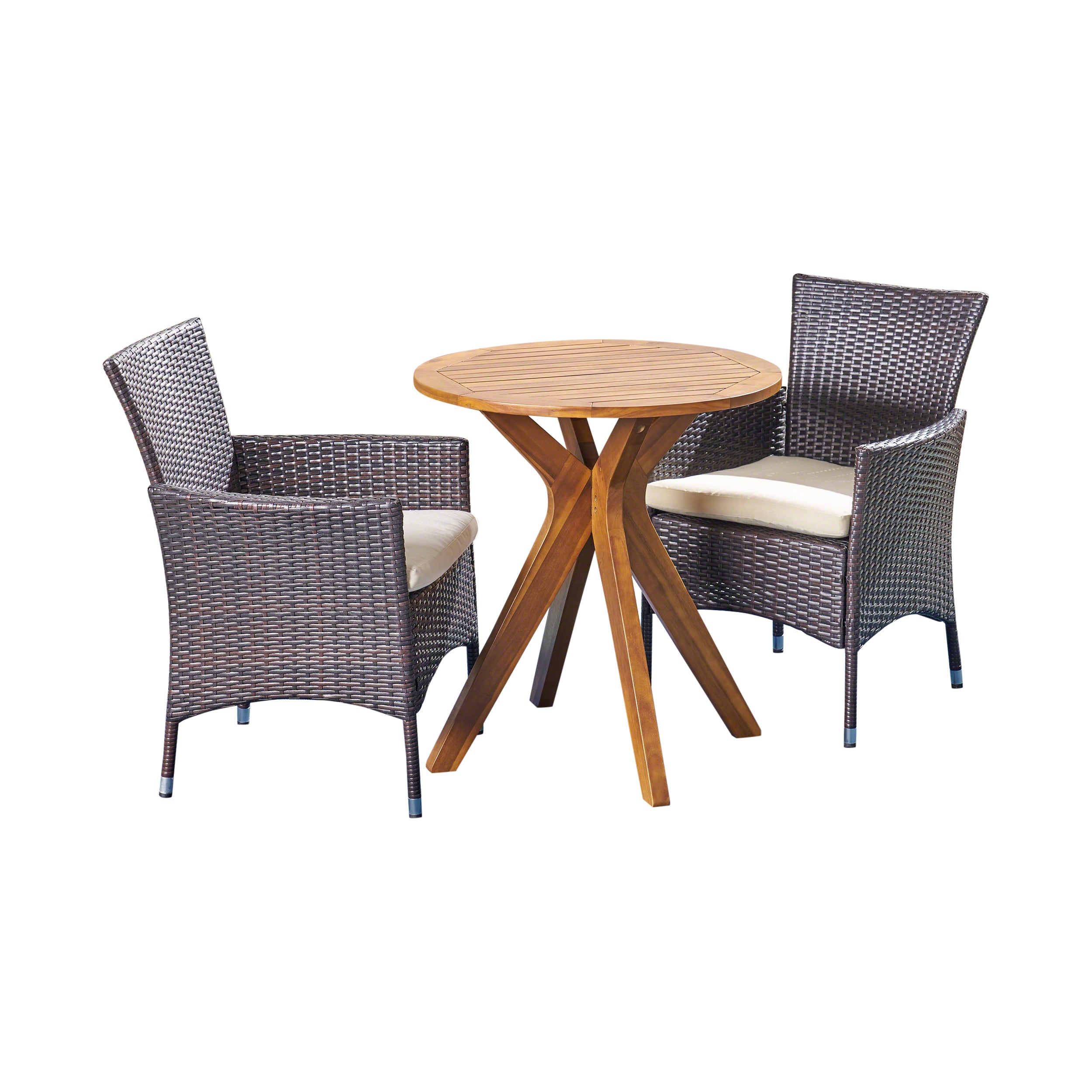 Poe Outdoor 3 Piece Acacia Wood and Wicker Bistro Set