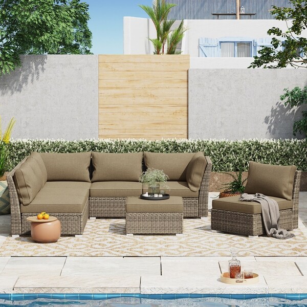 Corvus Oreanne 7piece Patio Rattan Sectional Conversation Set