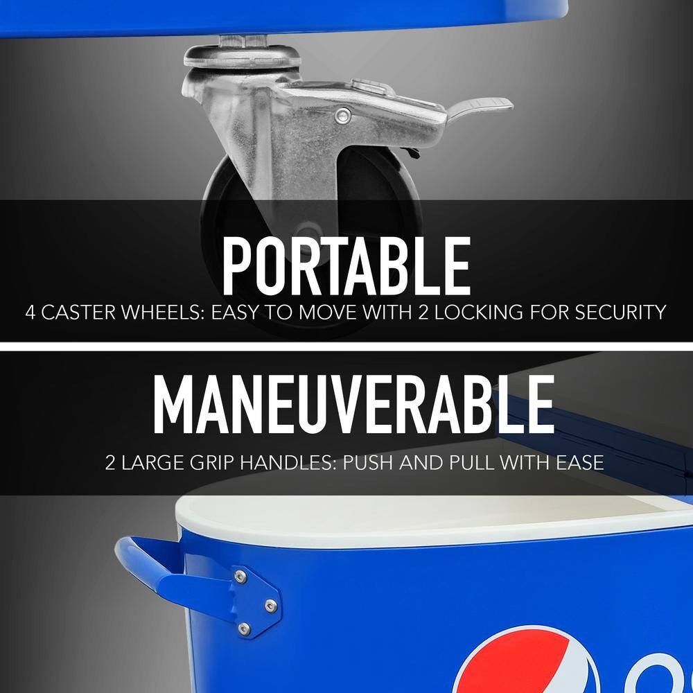 PERMASTEEL 80QT Sporty Oval Shape Rolling Cooler with Pepsi Logo in Blue PS-207-80PE-BL