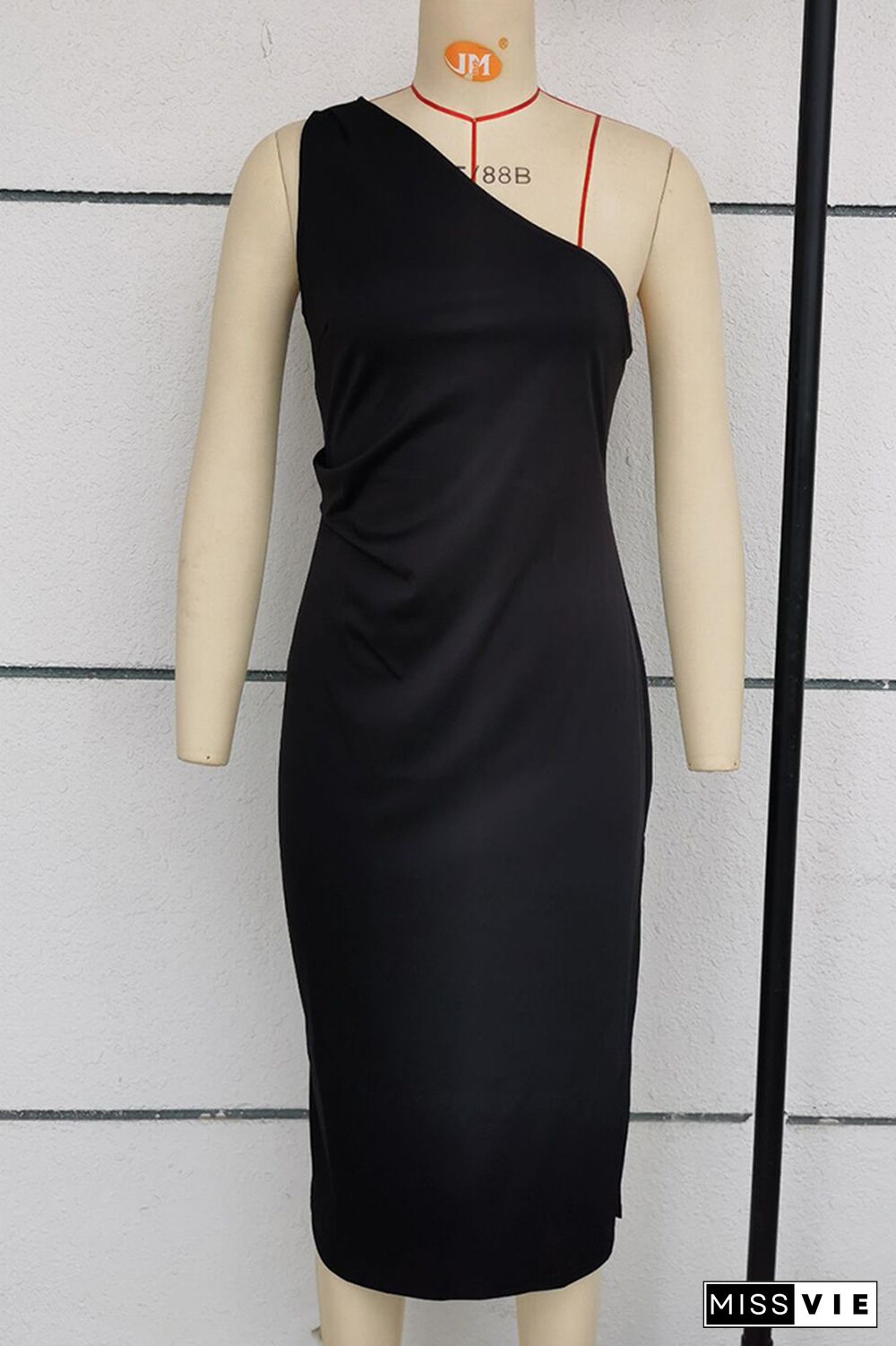 Plain One Shoulder Split Bodycon Dress Wholesale