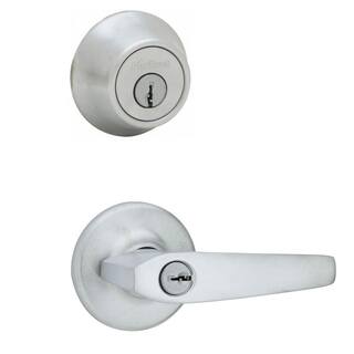 Kwikset Delta Satin Chrome Keyed Entry Door Handle and Single Cylinder Deadbolt Combo Pack with Pin  Tumbler 690DL26DCP