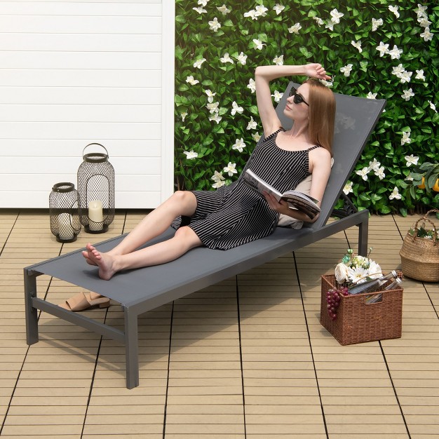 Tangkula Patio Chaise Lounge Outdoor Adjustable Lounge Chair W 6 position Backrest Grey