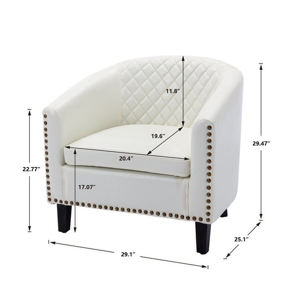 Accent Barrel Chair Living Room Chair with Nailheads and Solid Wood Legs white Pu Leather