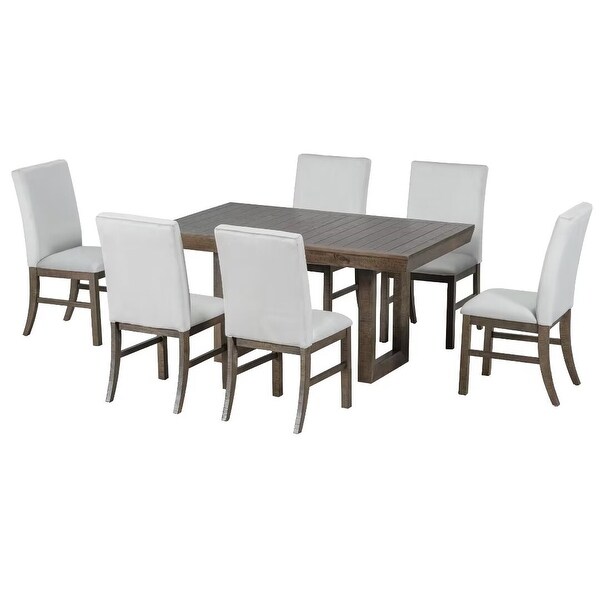 Extendable Dining Table Set，with Butterfly Leaf and6 Upholstered chair