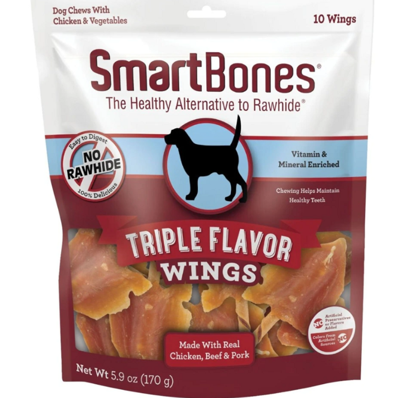 SmartBones Wings Triple Flavor CH/BF/PRK Dog Chews 10 CT