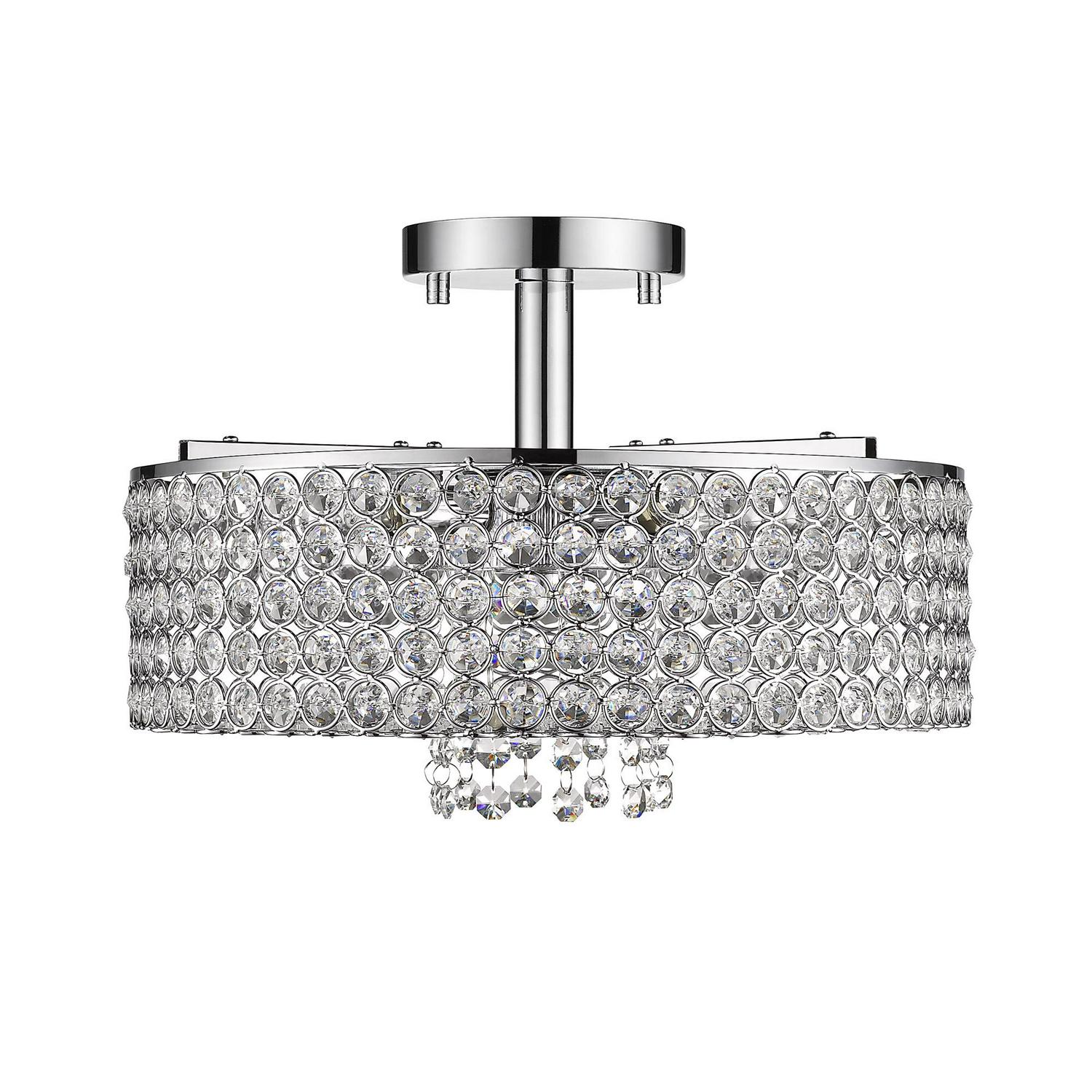 Ove Decors Monaco Crystal 5-Light Semi Flush Mount Chandelier， Chrome