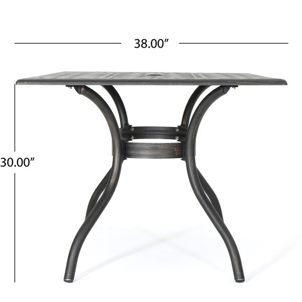 Austin Outdoor Cast Aluminum Square Dining Table with Umbrella Hole by Christopher Knight Home