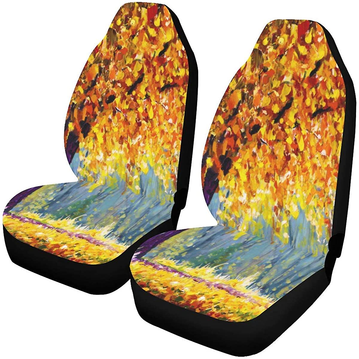 Set Of 2 Car Seat Covers Autumn And Winter Landscape Painting Universal Auto Front Seats Protector Fits For Car，suv Sedan，truck D---41926