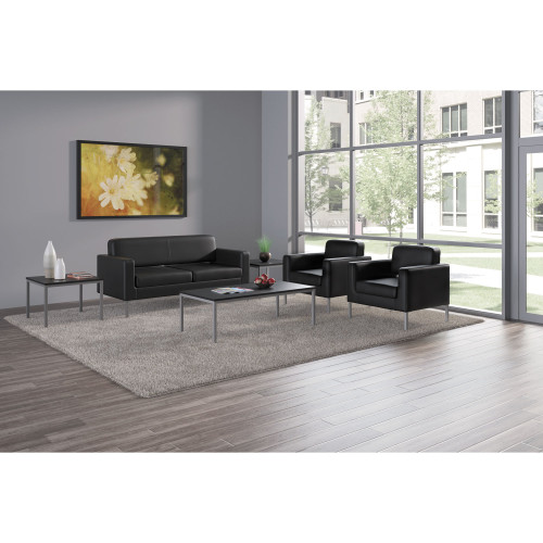 HON Corral Reception Seating Sofa， 67w x 28d x 30.5h， Black SofThread Leather (VL888SB11)