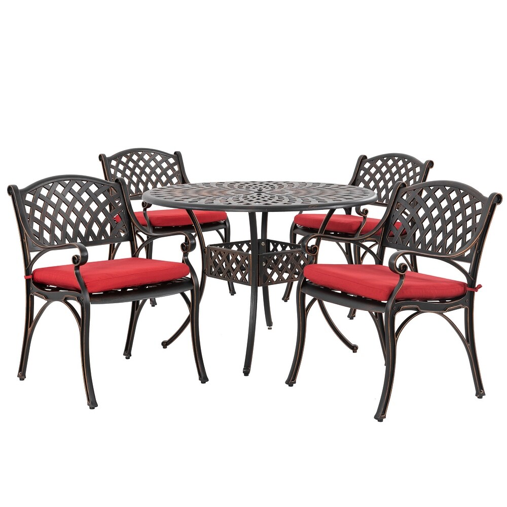 5 Piece Cast Aluminum Dining Set With Cushions   41 inch table