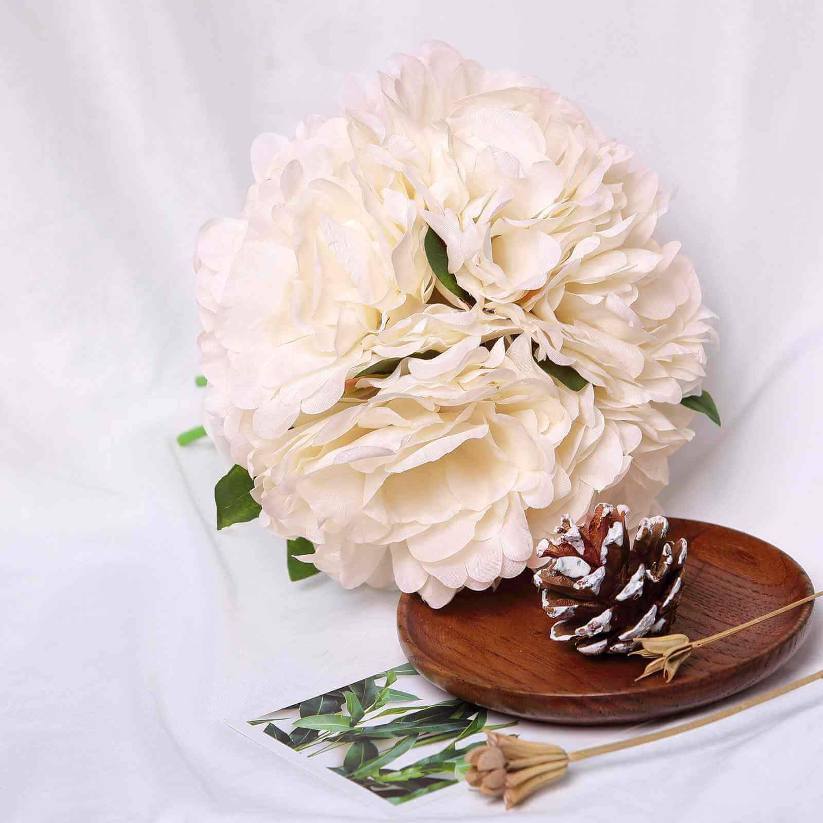 Blush Cream Real Touch Artificial Silk Peonies Flower Bouquet 11