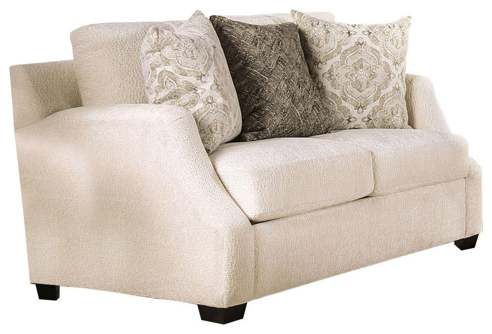 Loveseat With Textured Fabric Upholstery And Track Arms  Beige   Transitional   Loveseats   by VirVentures  Houzz