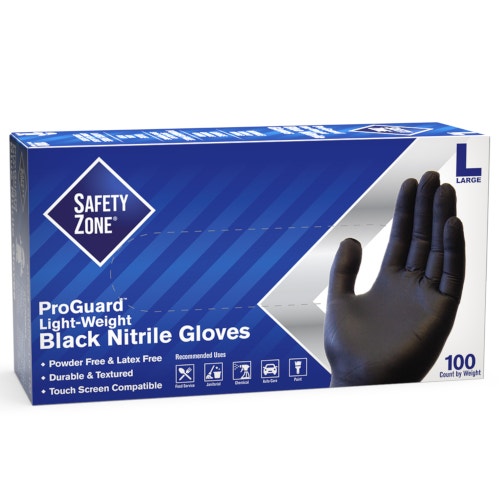 Safety Zone GNPR-BK Powder-Free Nitrile Gloves， XL， Black， Case of 1000