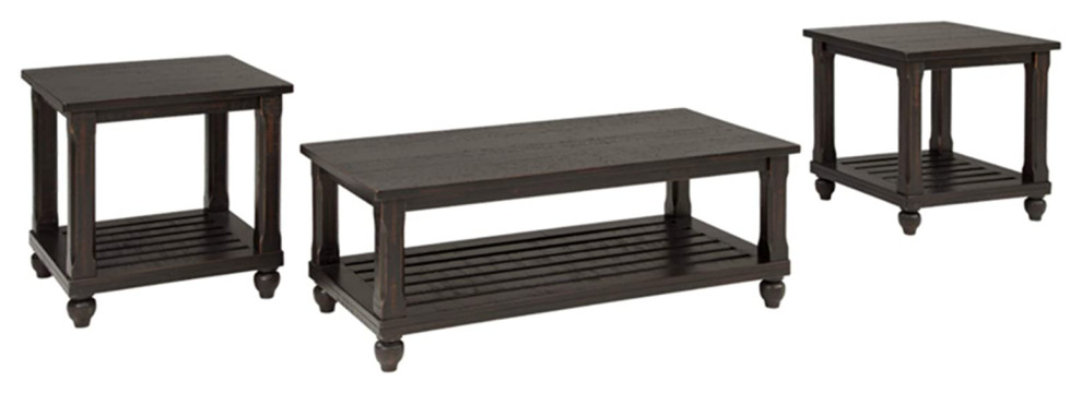 Set of 3 Coffee Table Set  Plank Style Top With Slatted Lower Shelf  Dark Wood   Traditional   Coffee Table Sets   by Decor Love  Houzz