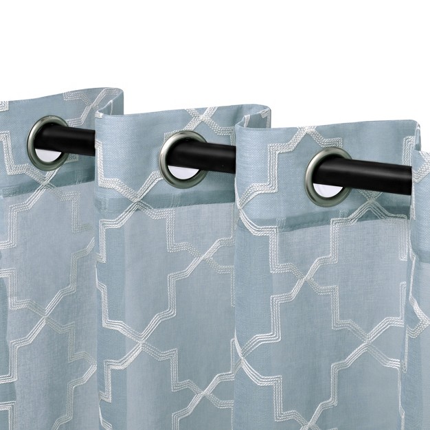 Decorative Quatrefoil Embroidered Sheer Curtain Set With 2 Panels And Rod Pockets By Blue Nile Mills