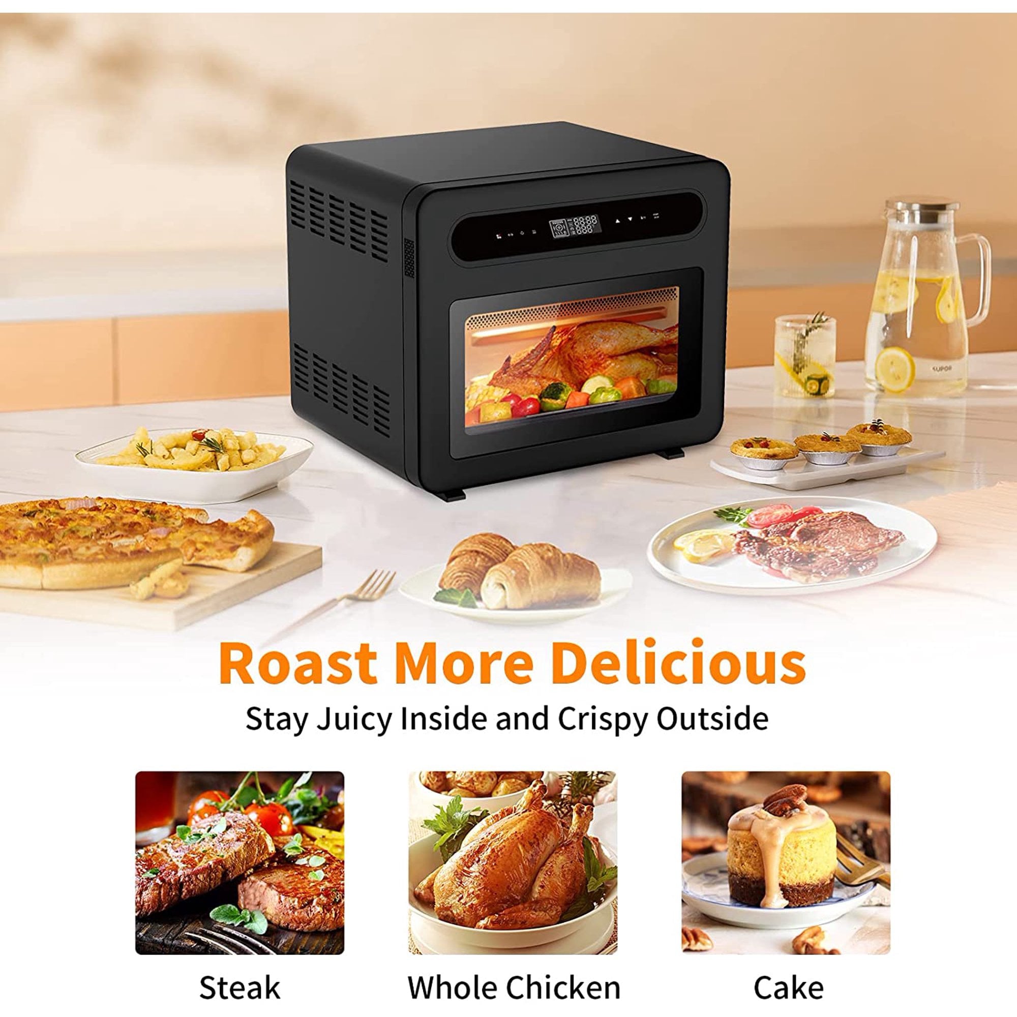 Geekchef Steam Air Fryer Toaster Oven Combo,26 QT Convection Oven Countertop Oven with 50 Cooking Presets,Roast,Broil,Steam,Dehyd