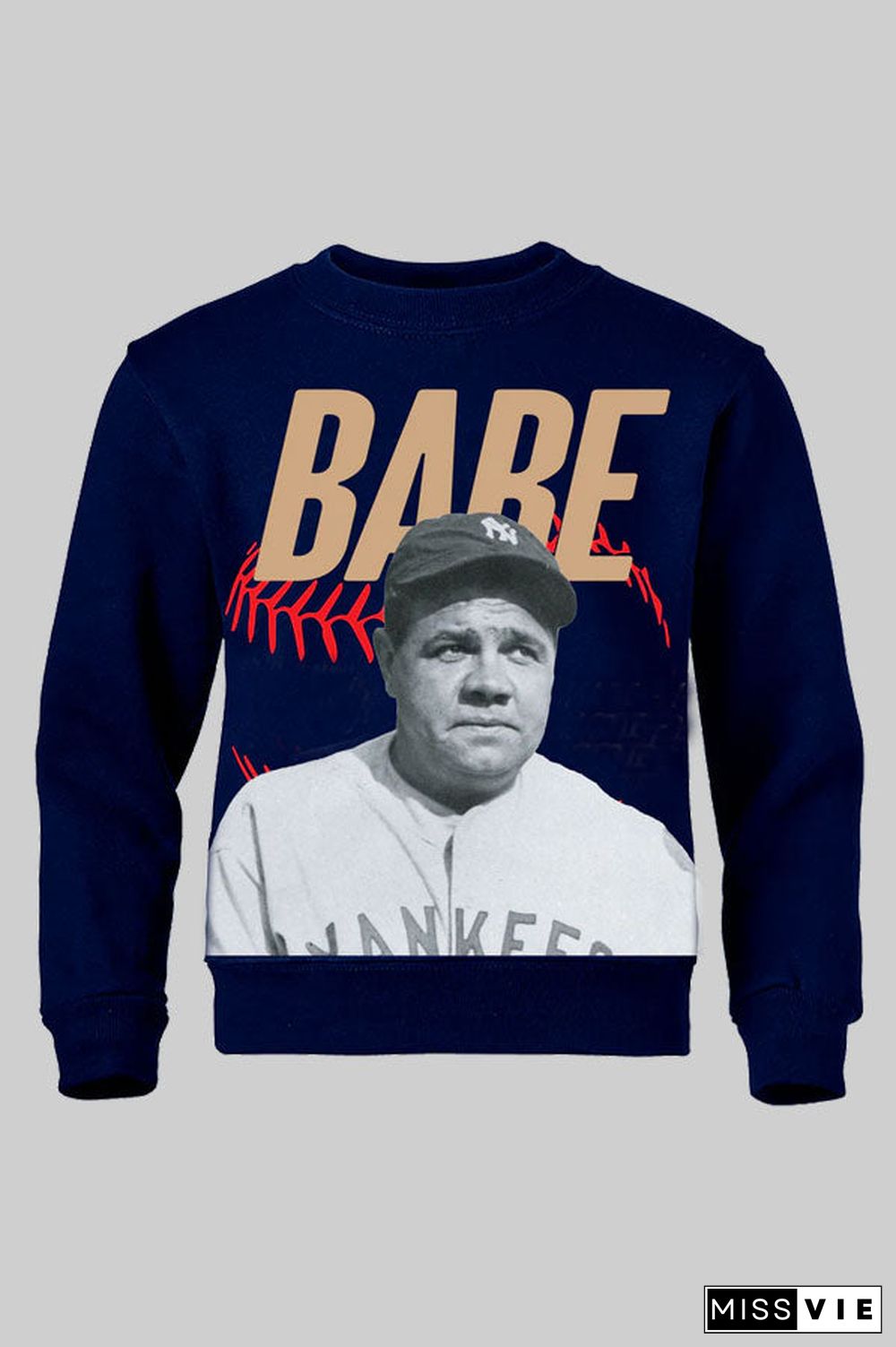 Plus-size Men's Loose Casual Printed Sweatshirt Baseball Player Star Babe Ruth