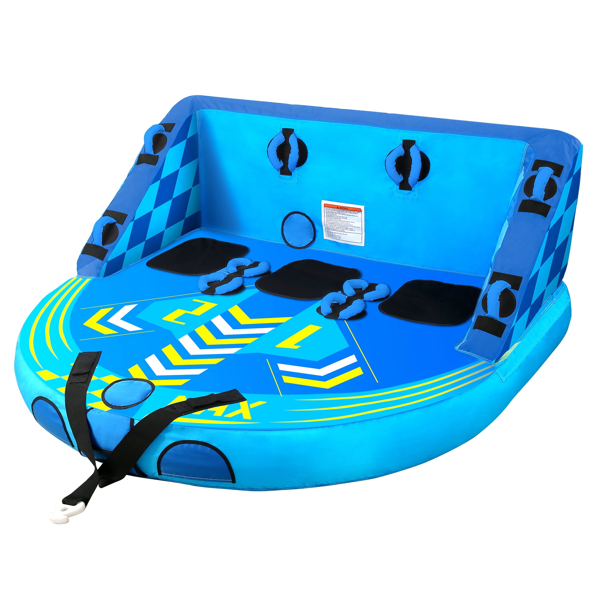 MaxKare Inflatable Towable Tube for Boating with Foam Seats and Multiple Handles， 1-3 Rider  - Blue